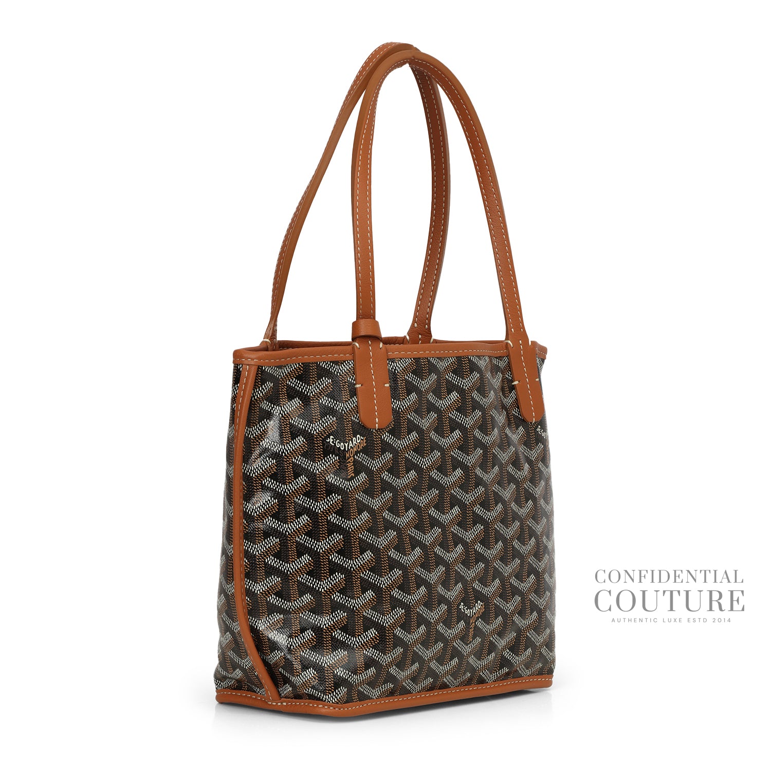 Black Goyardine Canvas and Tan Chevroches Calfskin Anjou Mini Bag