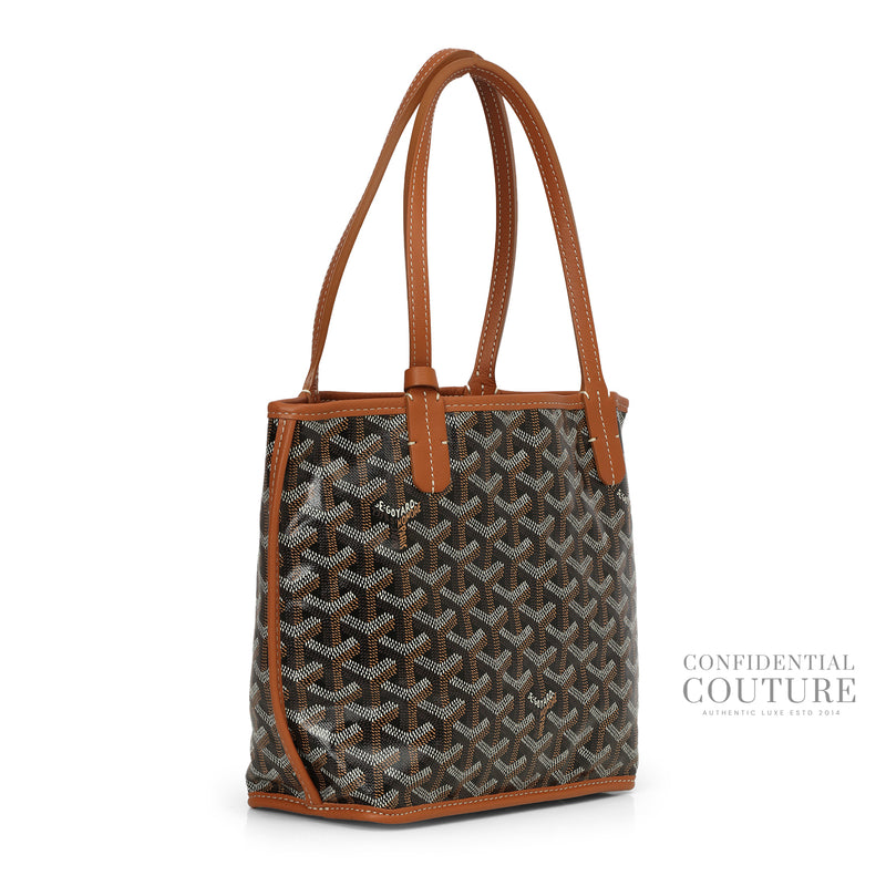 Black Goyardine Canvas and Tan Chevroches Calfskin Anjou Mini Bag