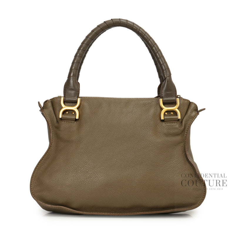 Dark Khaki Pebbled Leather Medium Marcie Satchel Bag