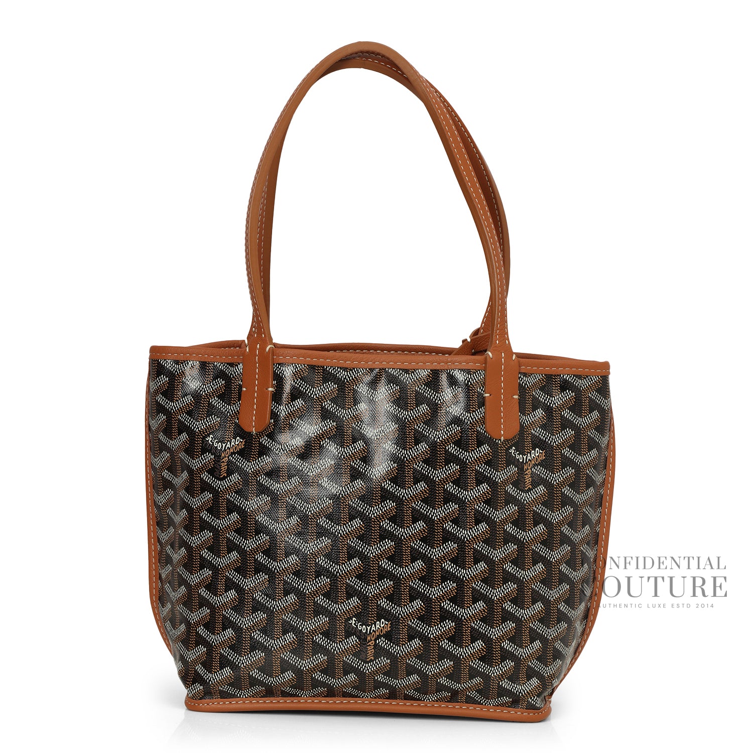 Black Goyardine Canvas and Tan Chevroches Calfskin Anjou Mini Bag