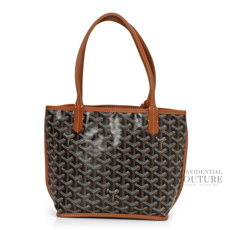 Black Goyardine Canvas and Tan Chevroches Calfskin Anjou Mini Bag