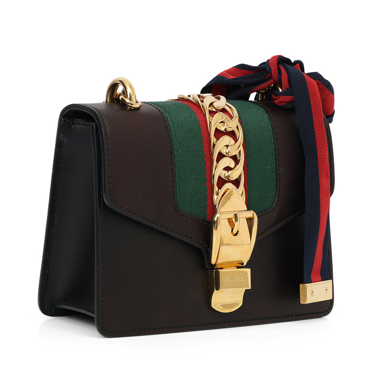 Black Leather Mini Sylvie Shoulder Bag