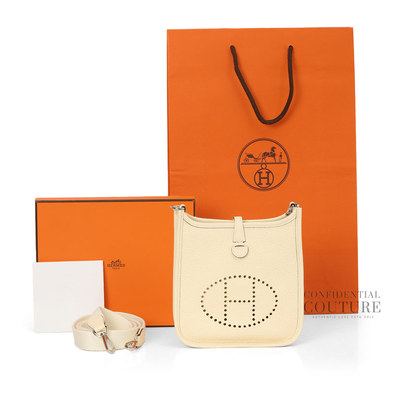 Evelyne 16 Taurillion Clemence Nata/Blanc Crossbody Bag With Silver Hardware