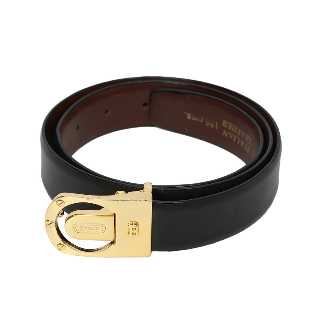 Bally Black And Brown Reversible Leather Belt For Men- 105cm