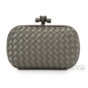 Intrecciato Metallic Grey Satin Knot Clutch