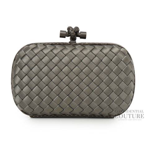 Intrecciato Metallic Grey Satin Knot Clutch