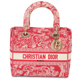 Fuchsia And Ecru Medium Toile De Jouy Lady D-Lite Bag
