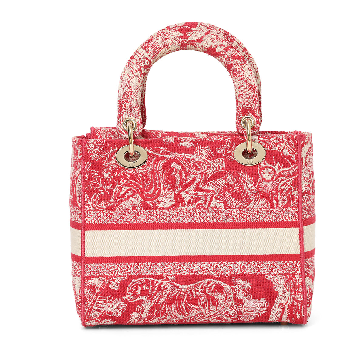 Fuchsia And Ecru Medium Toile De Jouy Lady D-Lite Bag
