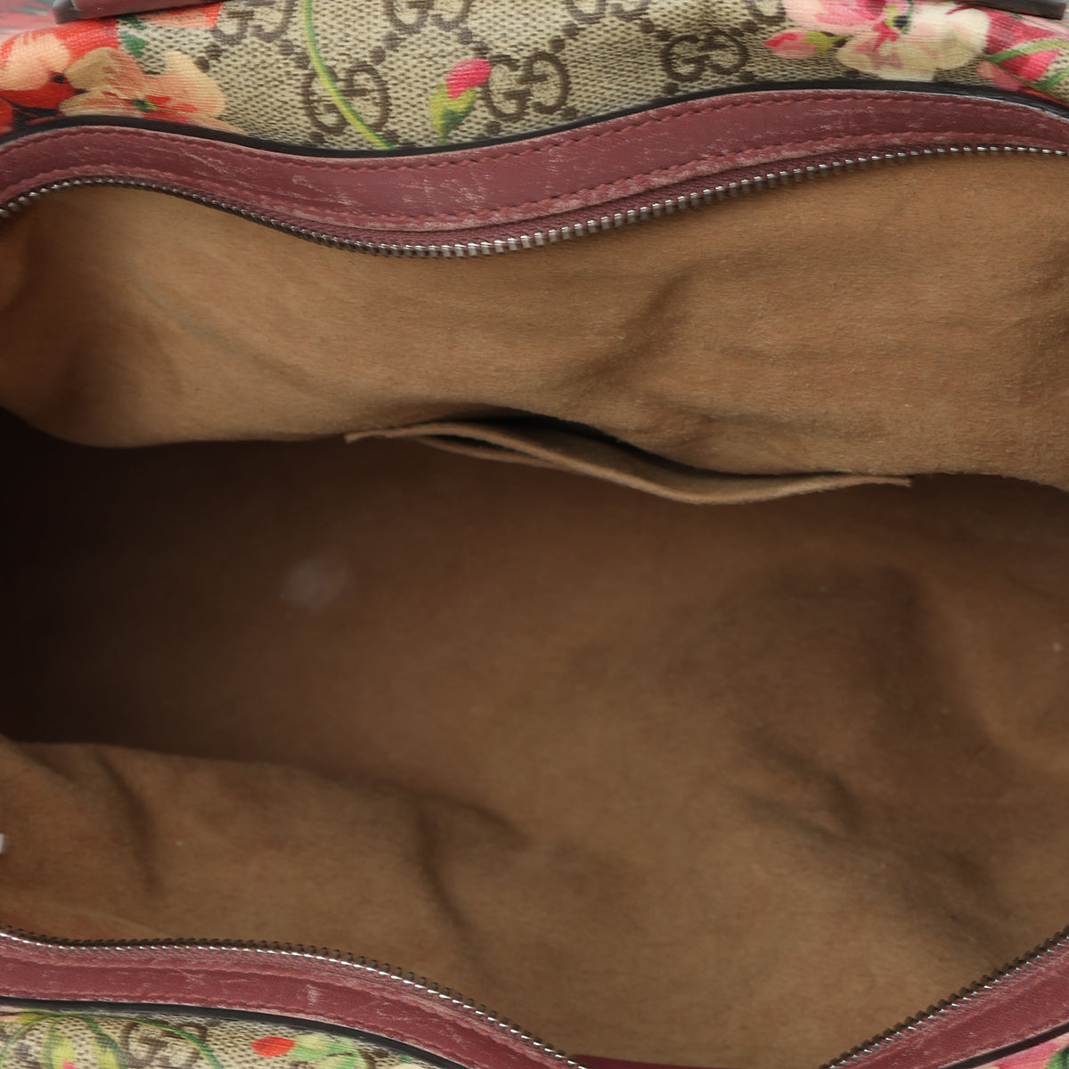 Maroon and Beige Medium Blooms GG Supreme Top Handle Bag