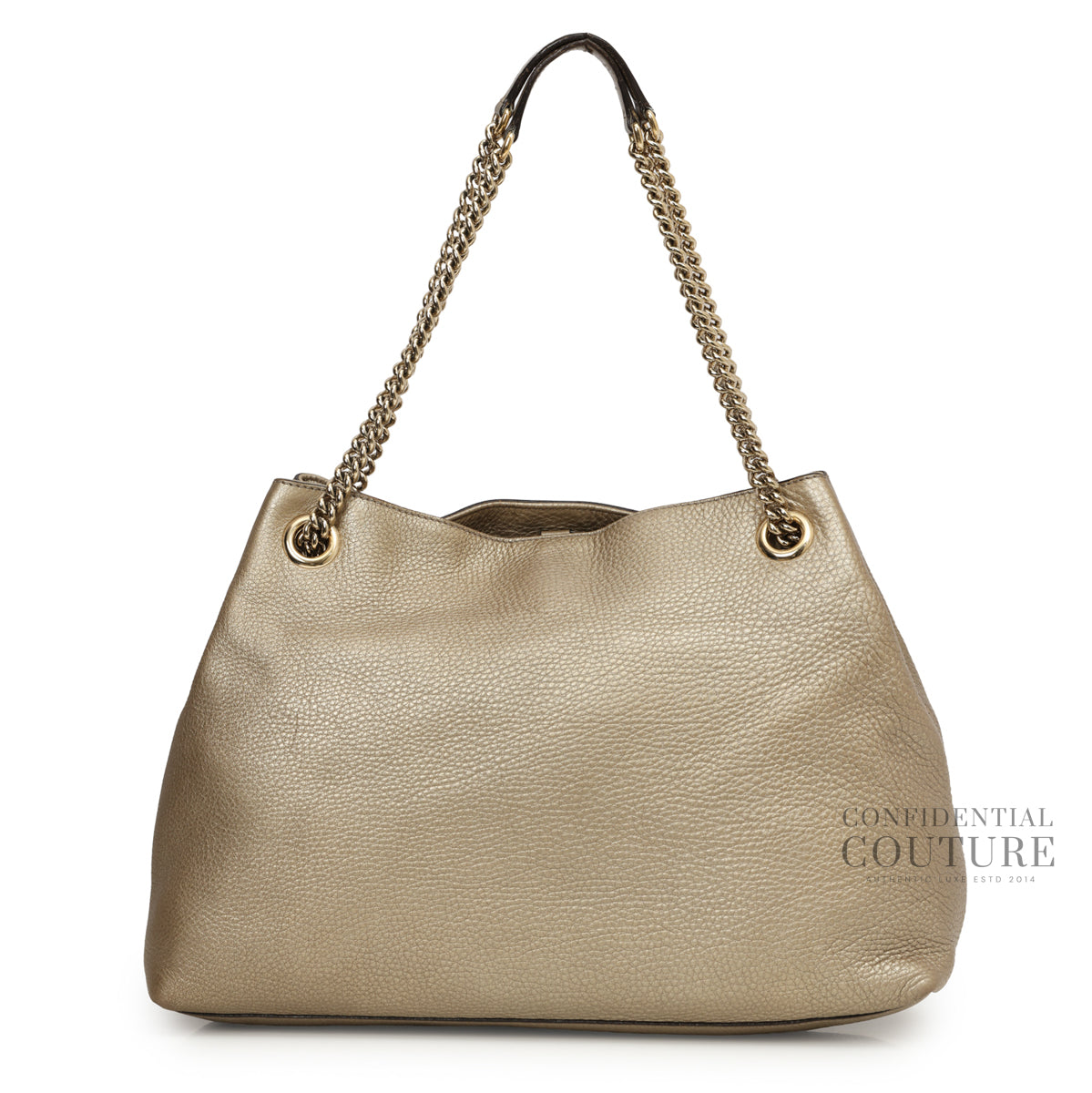 Authentic Pre-Loved — Soho Pebbled Gold Metallic Calfskin Leather Chain Tote Bag — Back View