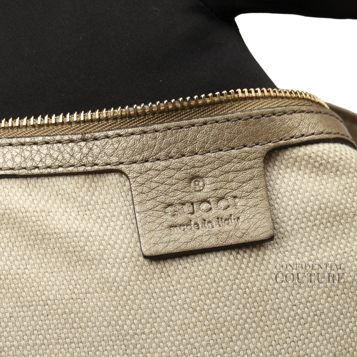 Authentic Pre-Loved — Soho Pebbled Gold Metallic Calfskin Leather Chain Tote Bag — Hardware Detail