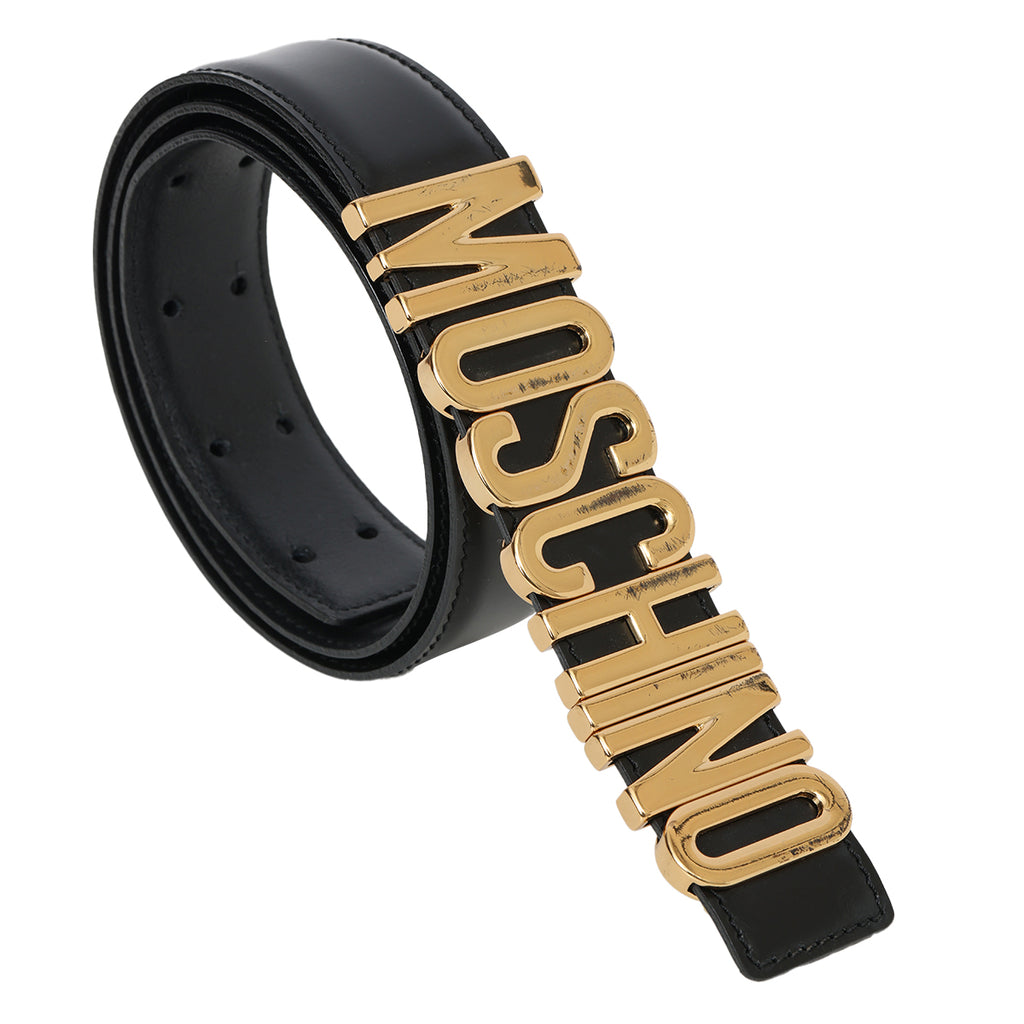 SHOP PRELOVED Moschino Black Leather Belt with Logo 44 – 100 SHOP PRELOVED Moschino Black Leather Belt with Logo 44 – 100