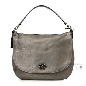 Turnlock Metallic Grey Hobo Bag