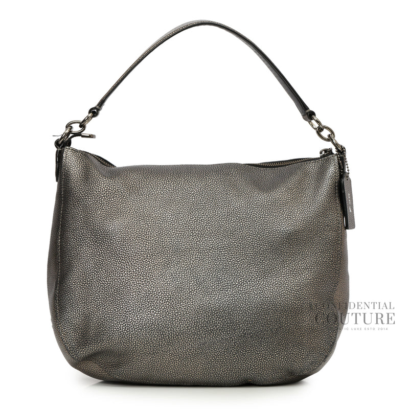 Turnlock Metallic Grey Hobo Bag