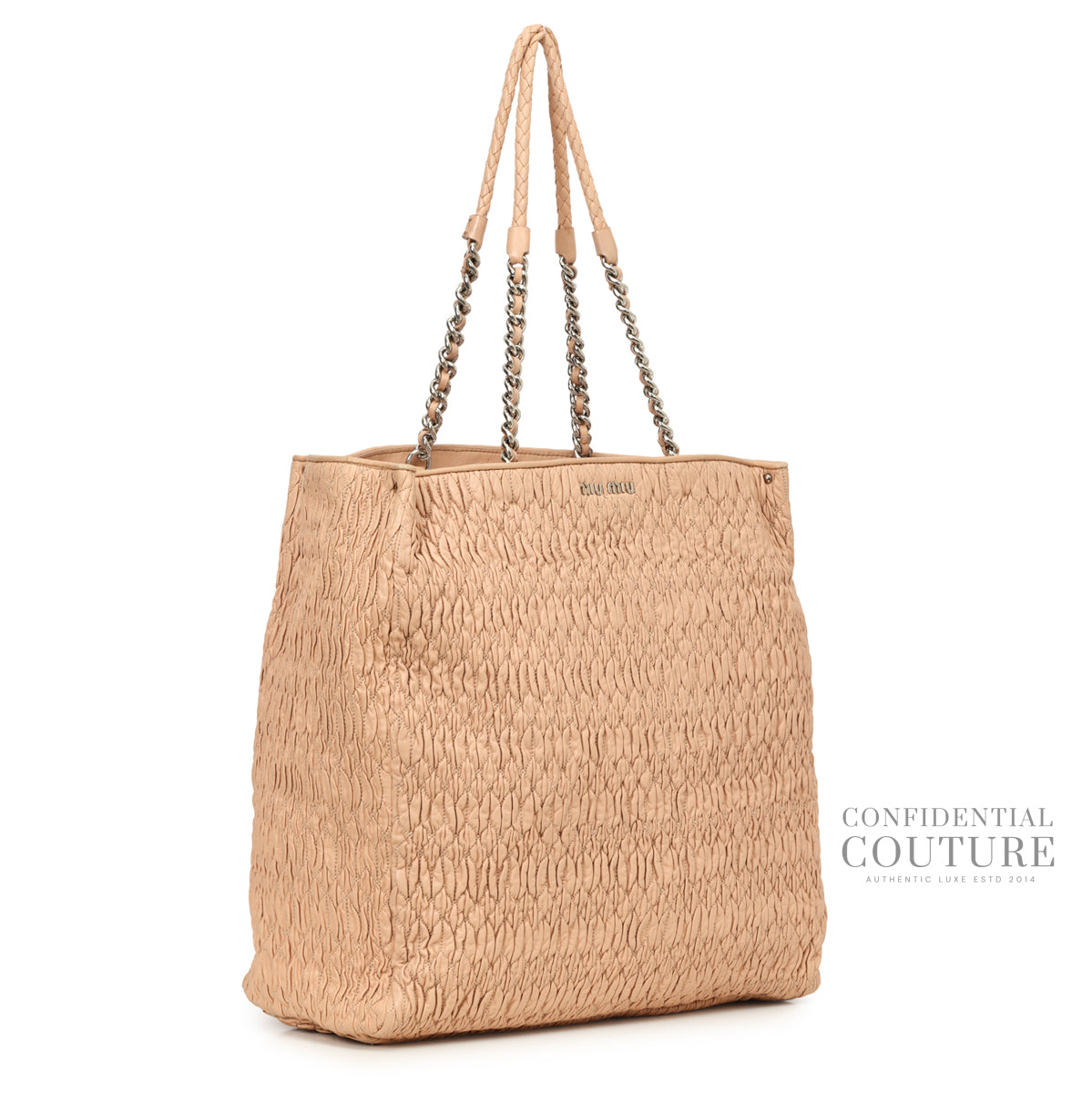 Authentic Pre-Loved — Matelasse Nude Pink Leather Tote Bag — Side View