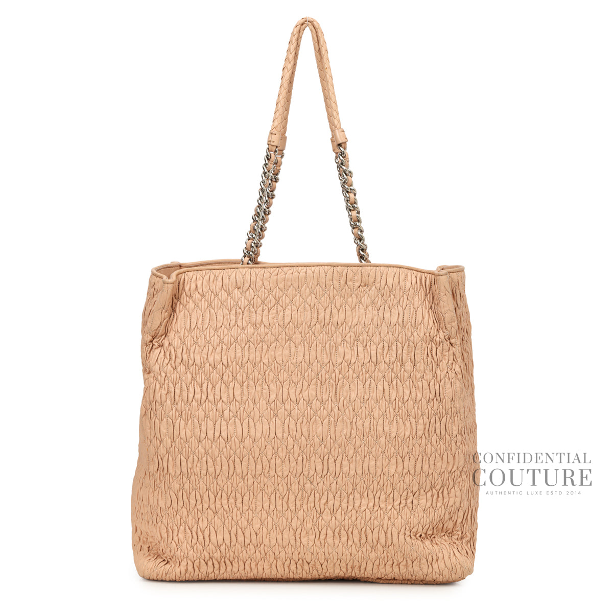 Authentic Pre-Loved — Matelasse Nude Pink Leather Tote Bag — Back View