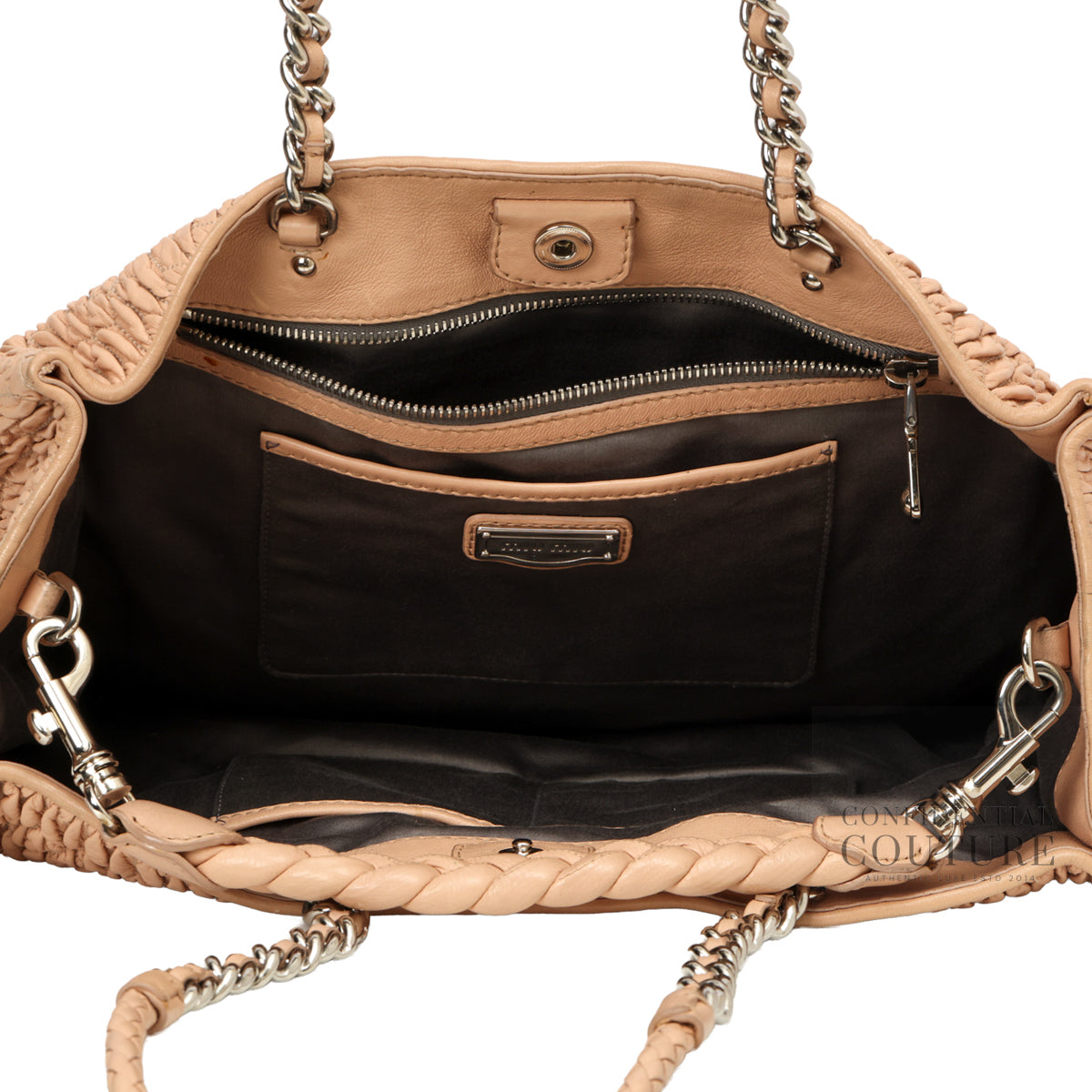 Authentic Pre-Loved — Matelasse Nude Pink Leather Tote Bag — Interior View