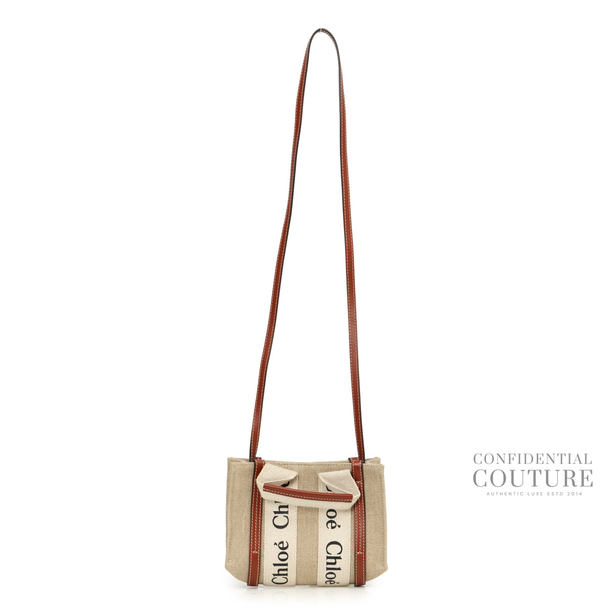 Beige/Brown Mini Woody Tote Bag In Linen
