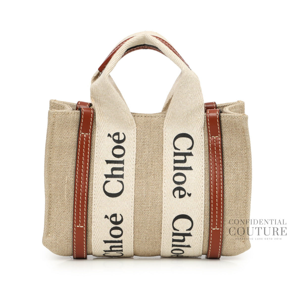 Beige/Brown Mini Woody Tote Bag In Linen
