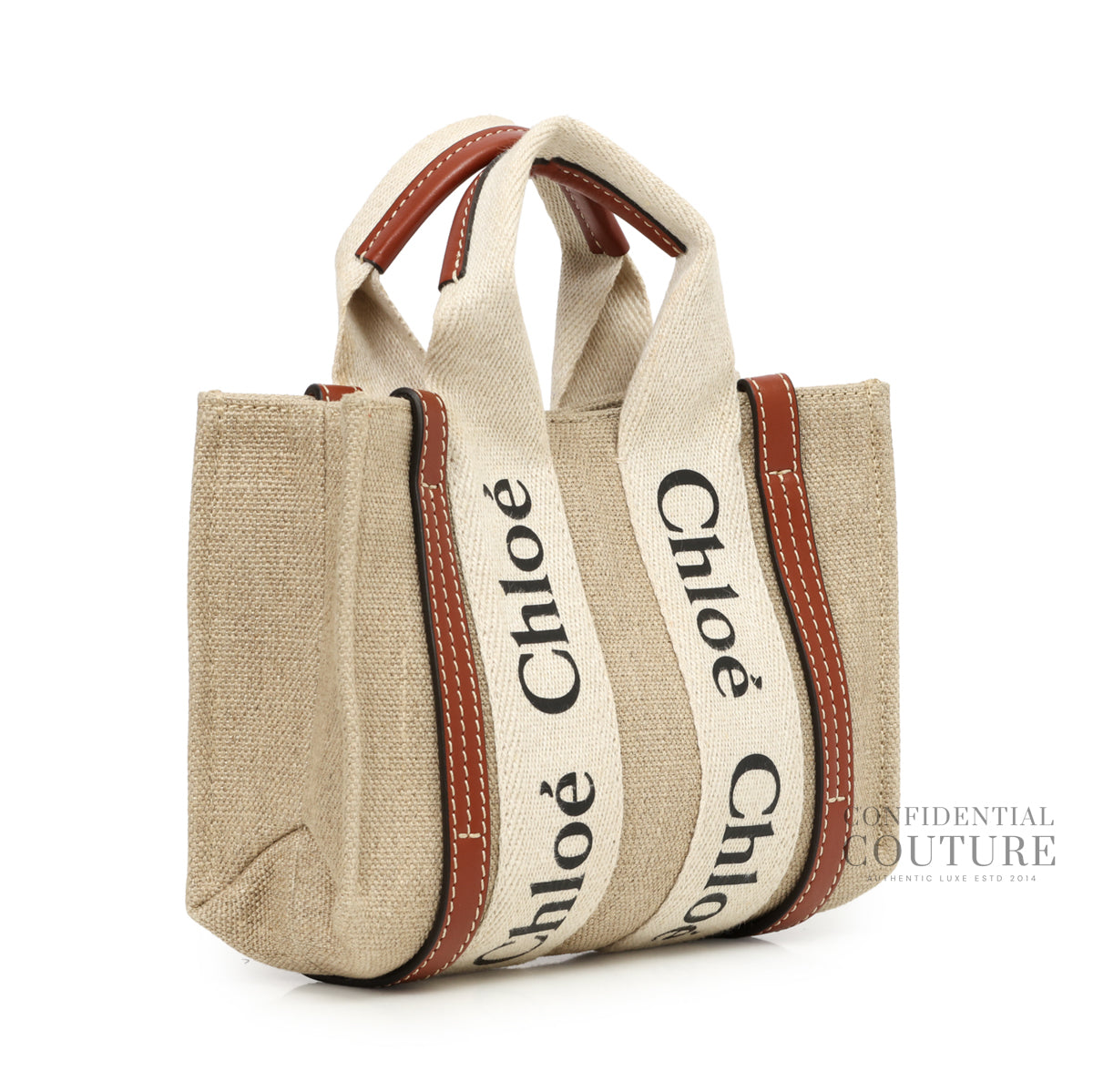 Beige/Brown Mini Woody Tote Bag In Linen