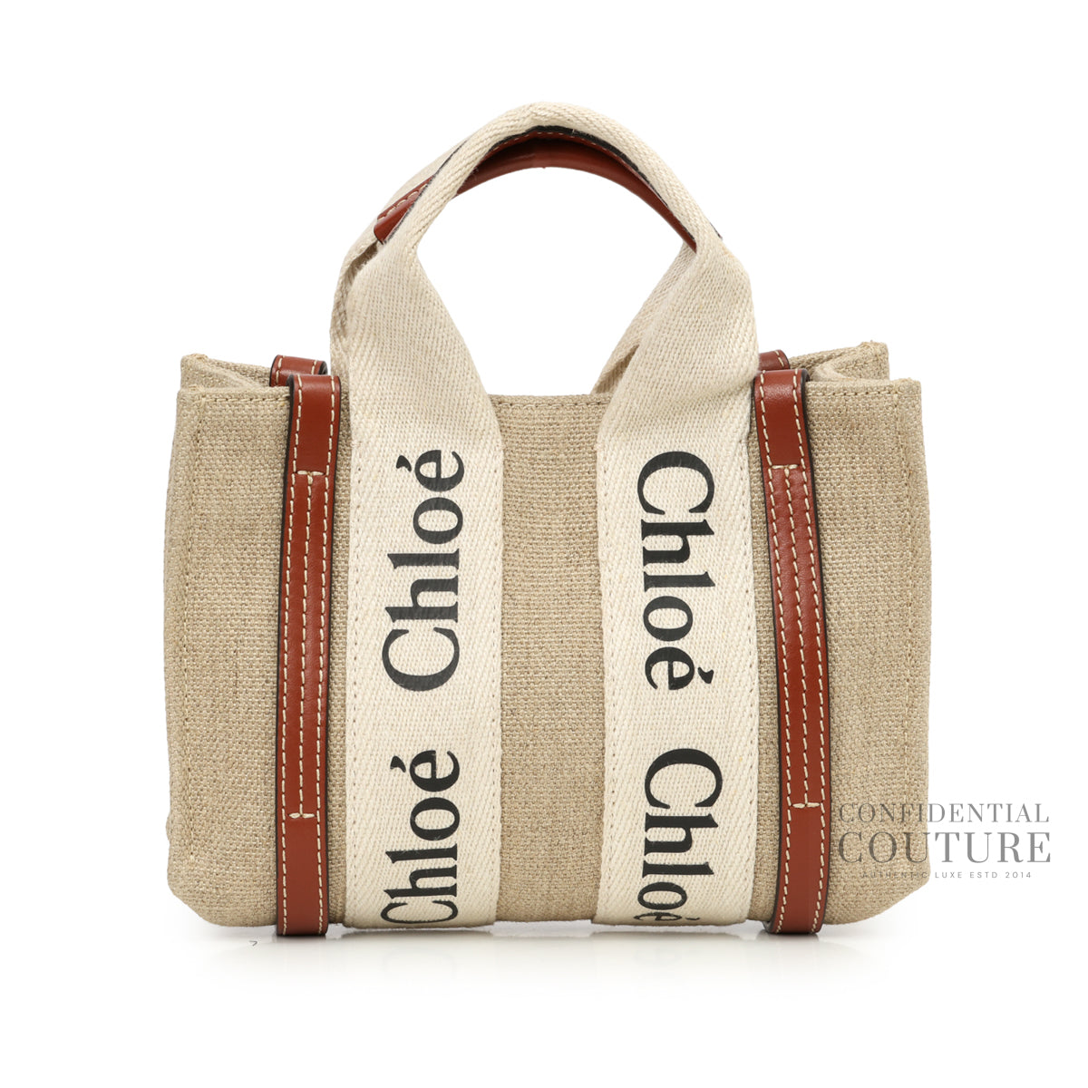 Beige/Brown Mini Woody Tote Bag In Linen