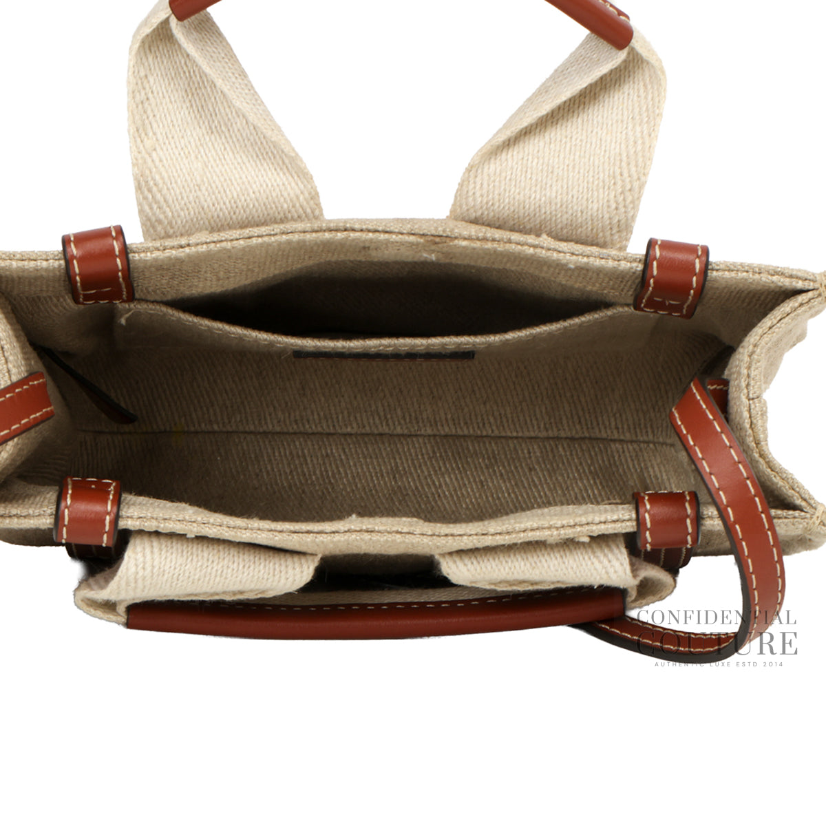 Beige/Brown Mini Woody Tote Bag In Linen