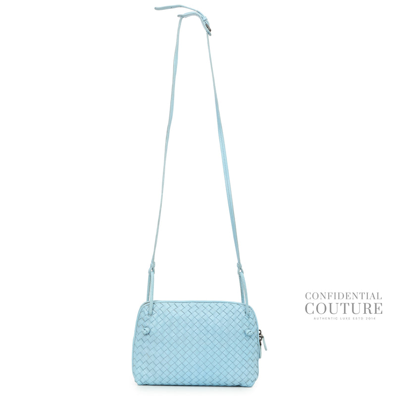 Sky Blue Intrecciato Woven Nappa Leather Nodini Crossbody Bag