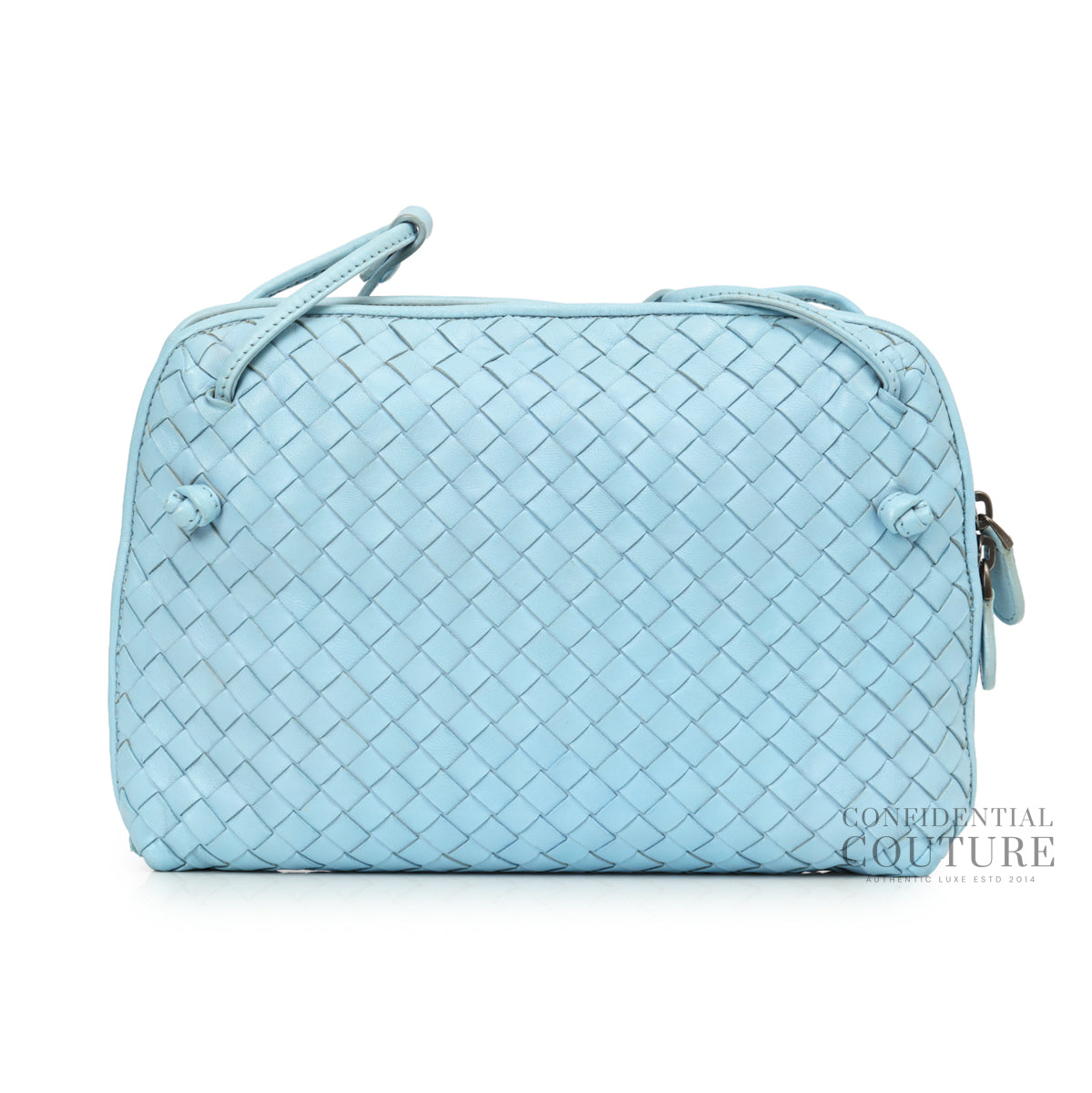 Authentic Pre-Loved — Sky Blue Intrecciato Woven Nappa Leather Nodini Crossbody Bag — Front View