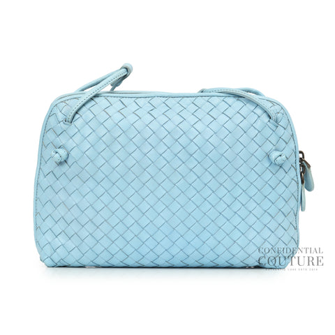 Sky Blue Intrecciato Woven Nappa Leather Nodini Crossbody Bag