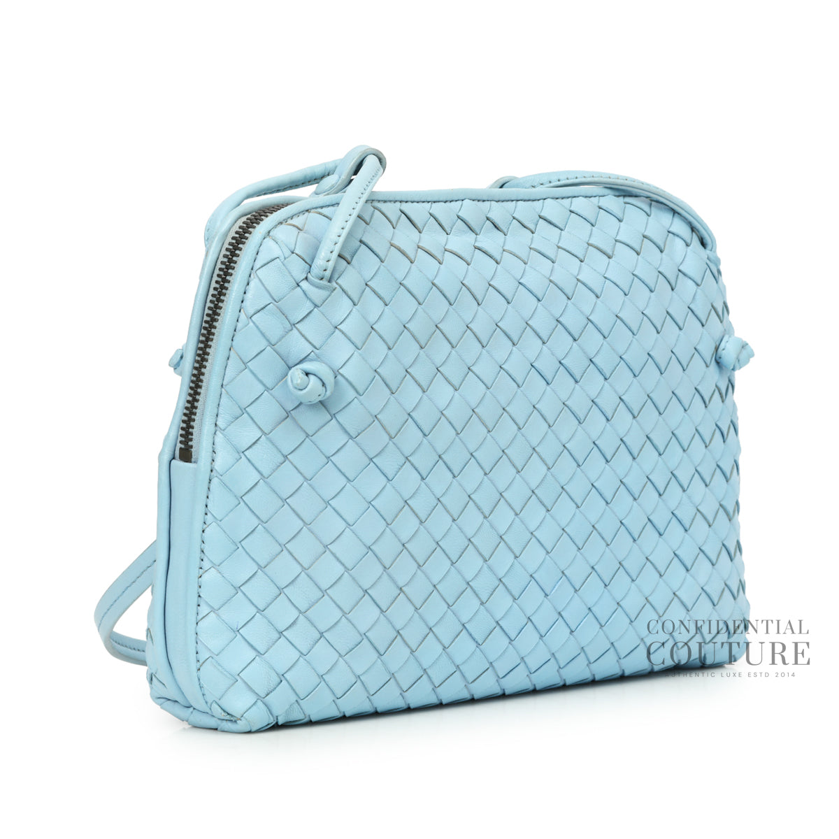 Authentic Pre-Loved — Sky Blue Intrecciato Woven Nappa Leather Nodini Crossbody Bag — Side View