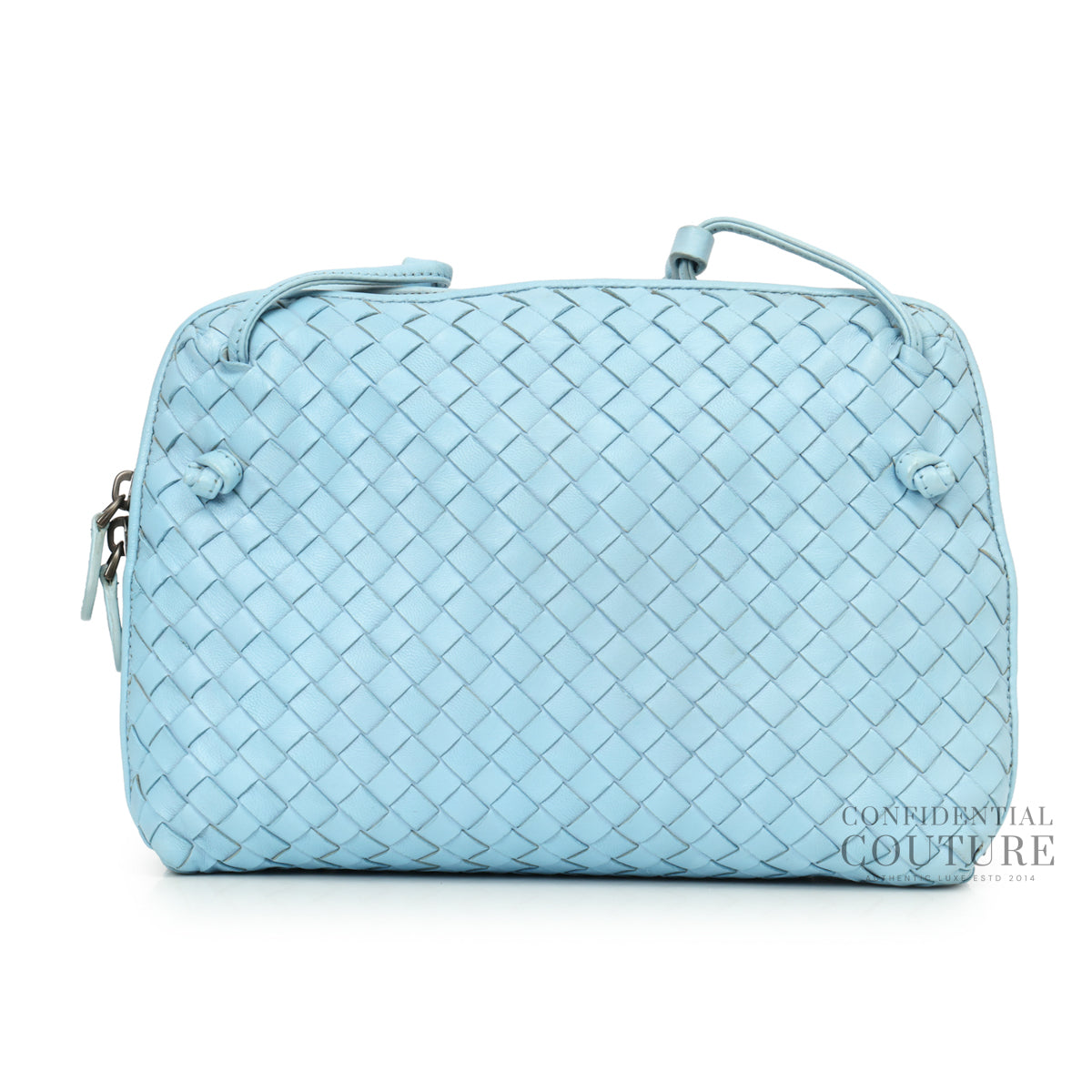 Authentic Pre-Loved — Sky Blue Intrecciato Woven Nappa Leather Nodini Crossbody Bag — Back View