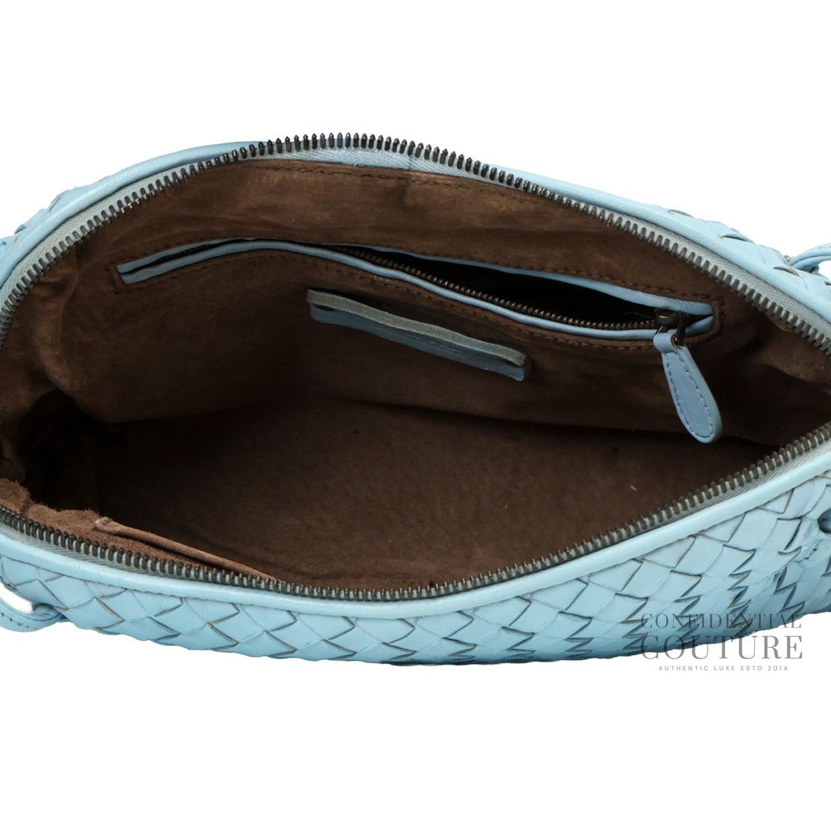 Authentic Pre-Loved — Sky Blue Intrecciato Woven Nappa Leather Nodini Crossbody Bag — Hardware Detail