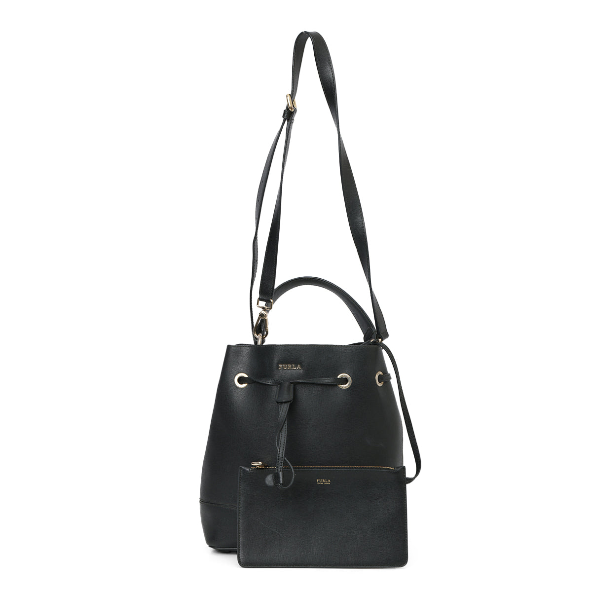 Black Leather Bucket Bag