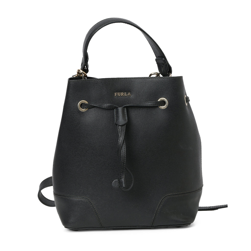 Furla Black Leather Bucket Bag