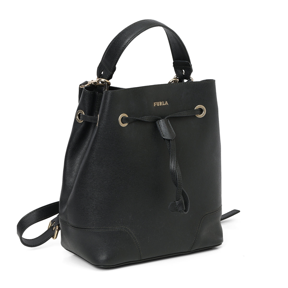 Black Leather Bucket Bag