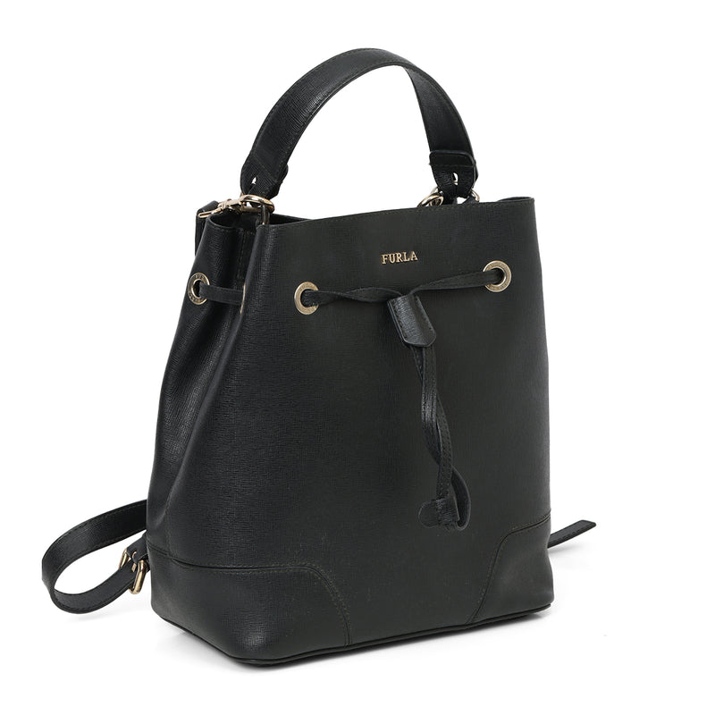 Furla black leather bucket bag sale