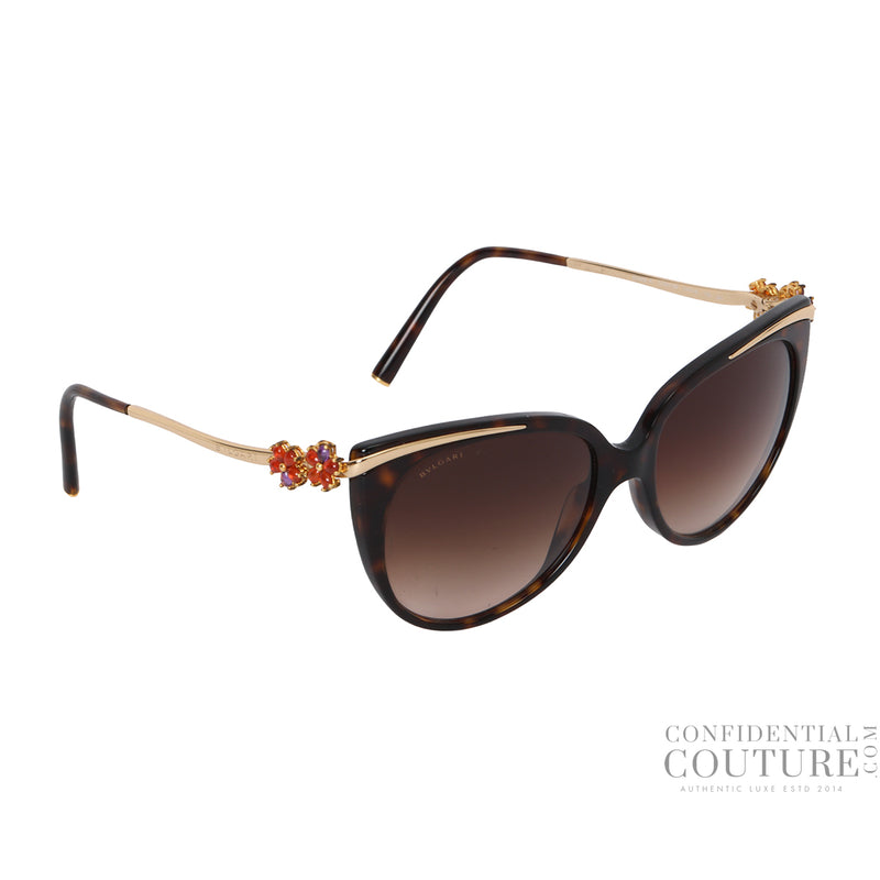 8089-k Tortoise Shell Floral Embellised Cat Eye Sunglasses