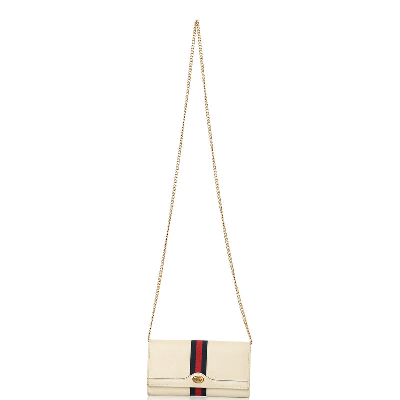Gucci Textured Calfskin Web Ophidia Wallet On Chain Mystic White
