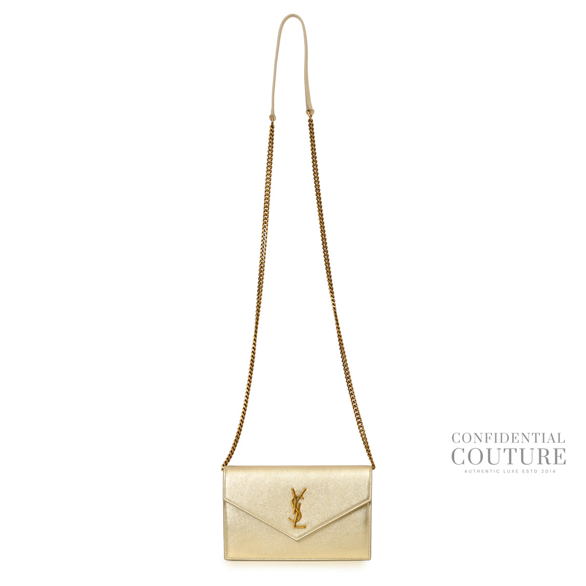 Authentic Pre-Loved — Gold Cassandre Envelope Wallet On Chain Bag — Interior View