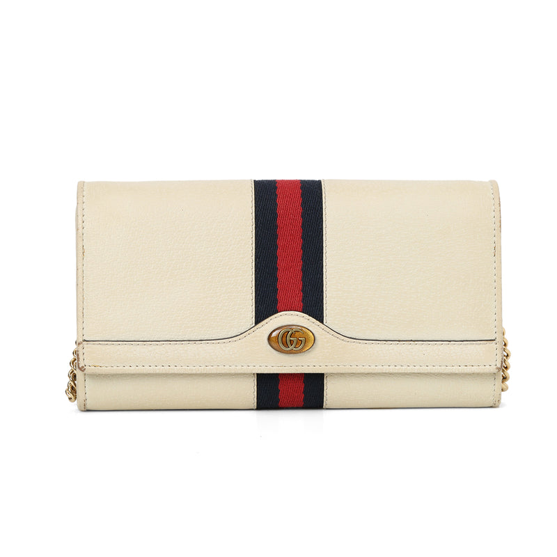 Gucci Textured Calfskin Web Ophidia Wallet On Chain Mystic White