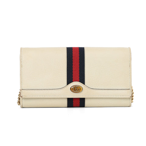 Textured Calfskin Web Ophidia Wallet On Chain Mystic White