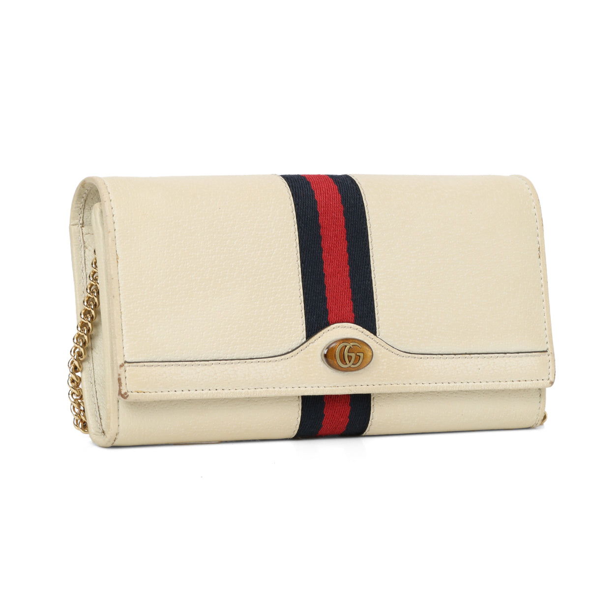 Textured Calfskin Web Ophidia Wallet On Chain Mystic White
