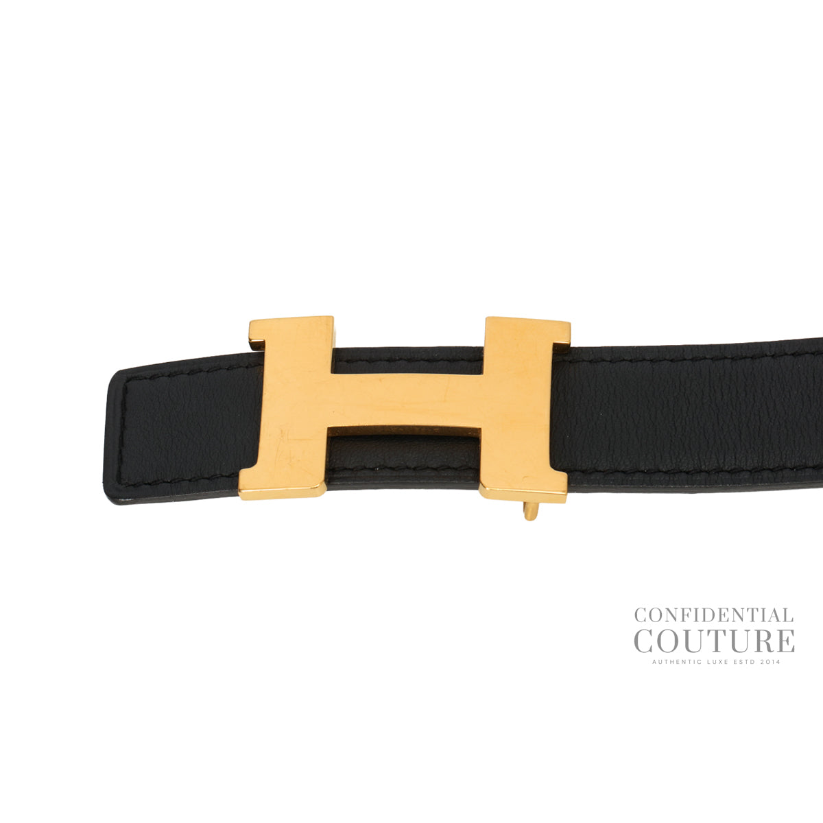 Authentic Pre-Loved — Noir/Gold Swift/Epsom 24 mm Constance Belt- 80 — Back View