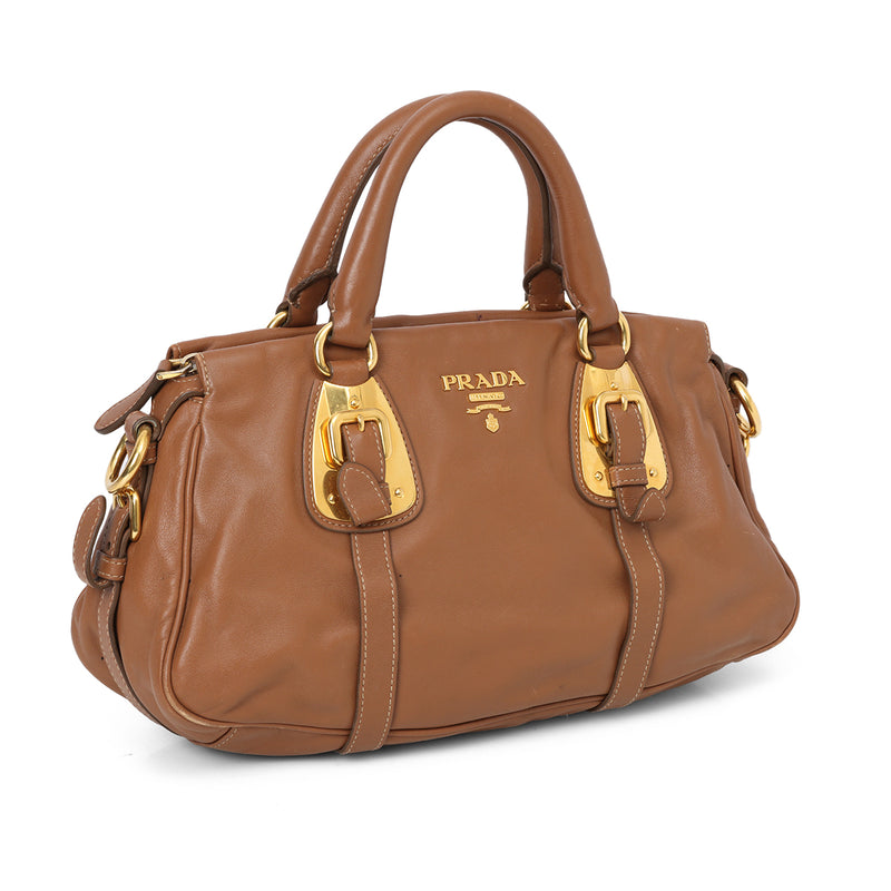 Women pre loved prada tan cuoio soft calfskin leather satchel bag one size