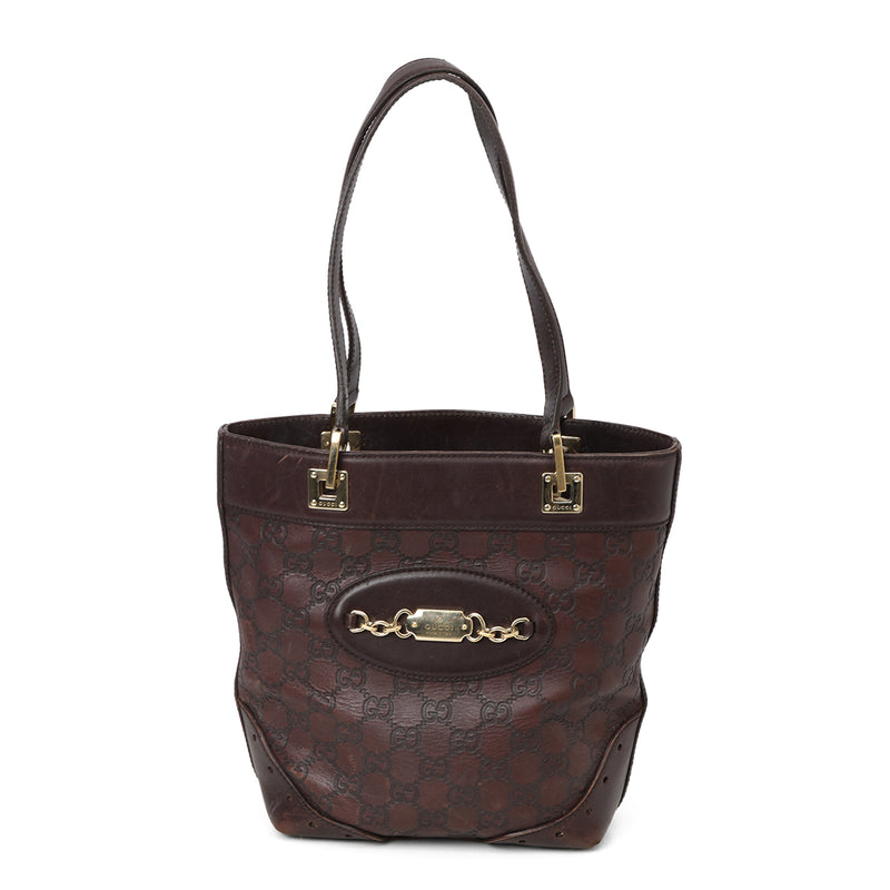 Women gucci brown guccissima leather chain small tote bag