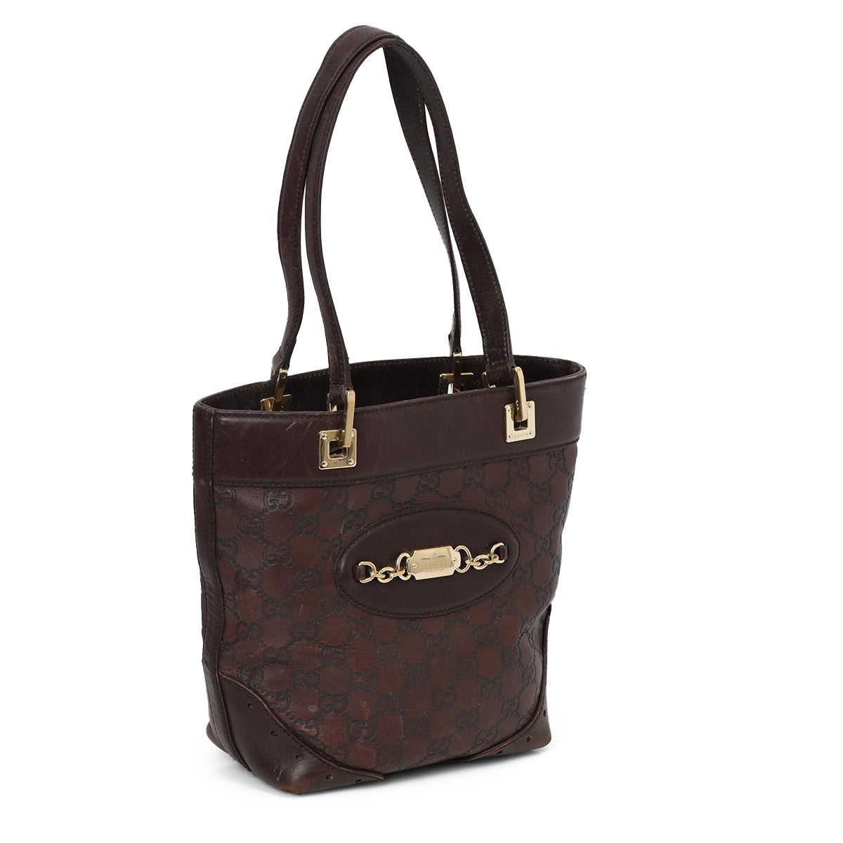 Brown Guccissima Leather Chain Small Tote Bag
