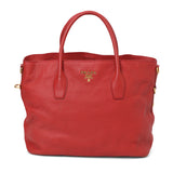 Vitello Daino Red Rosso Pebbled Leather Large Open Tote