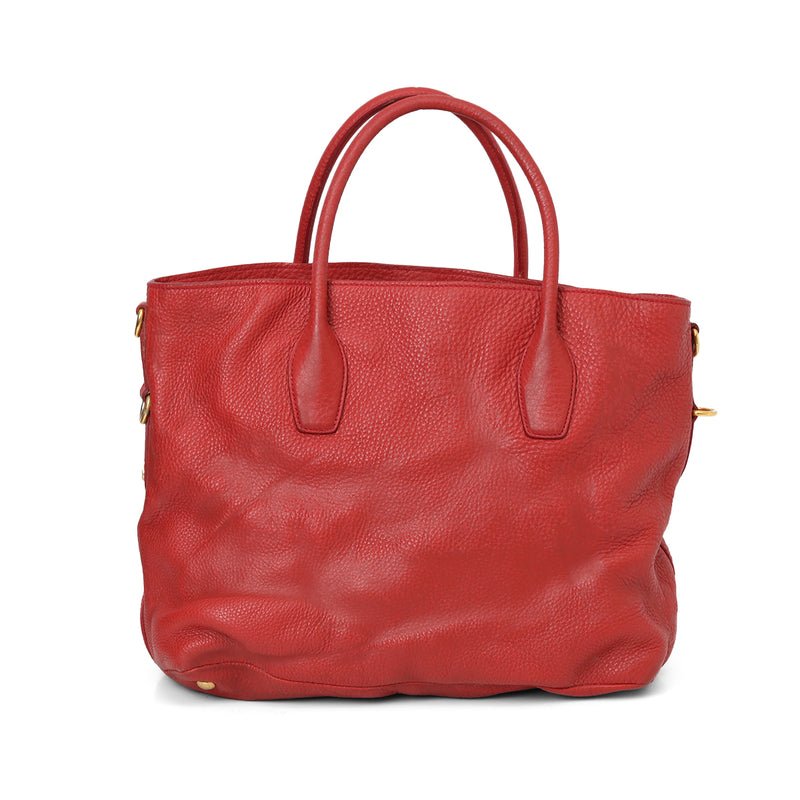 Pre-loved Prada Vitello Daino Red Rosso Pebbled Leather Large Open Tote