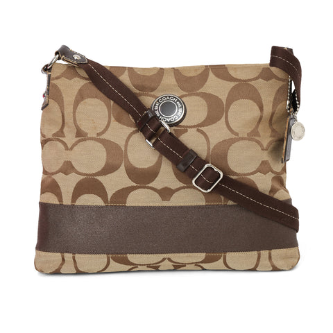 Beige/Brown Monogram Signature Messenger Bag One Size