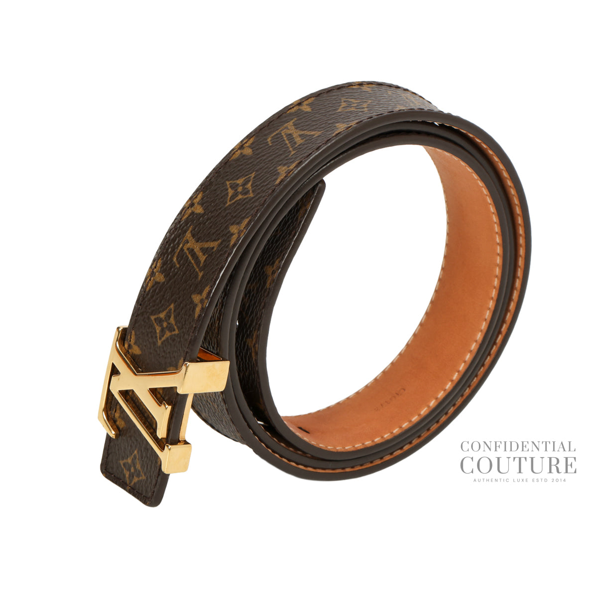 Authentic Pre-Loved — Monogram LV Initials Slim Belt 90/36 — Side View